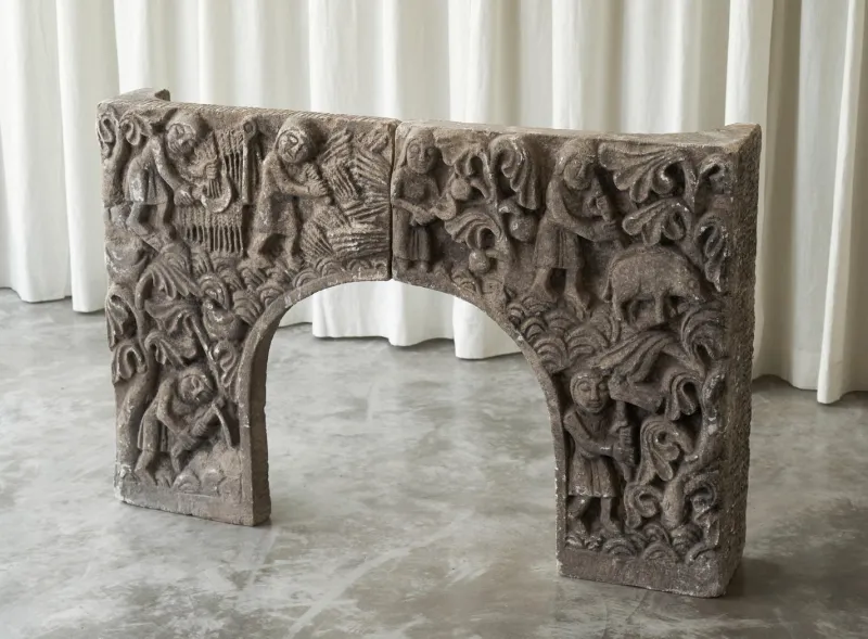 Online Pamono Vintage Bas Relief Fireplace Surround in Hand Carved Stone, 1940s