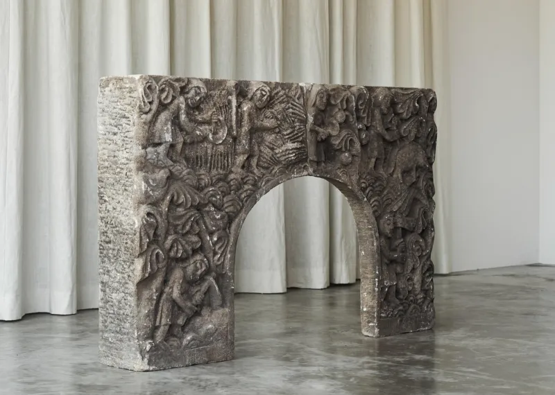 Online Pamono Vintage Bas Relief Fireplace Surround in Hand Carved Stone, 1940s