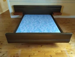 Pamono Vintage Bed in Teak & Skai by Roger Landault, 1960s><noscript><img width=