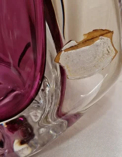 Pamono Vintage Belgian Table Lamp with Purple Crystal Glass Base from Cristallerie du Val St Lambert, 1970s><noscript><img width=