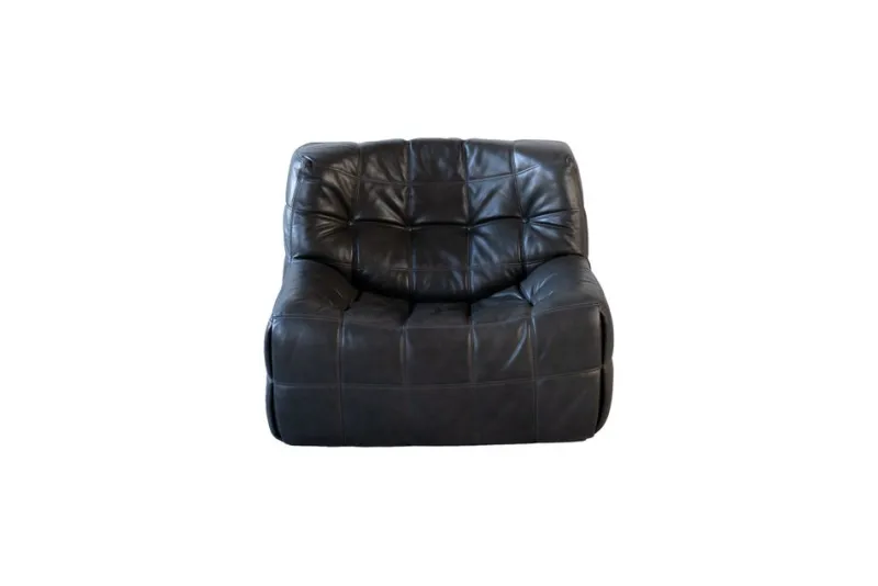 Pamono Vintage Black Leather Kashima Living Room Set by Michel Ducaroy for Ligne Roset, 1976, Set of 3> Living Room Sets
