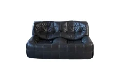 Pamono Vintage Black Leather Kashima Living Room Set by Michel Ducaroy for Ligne Roset, 1976, Set of 3><noscript><img width=