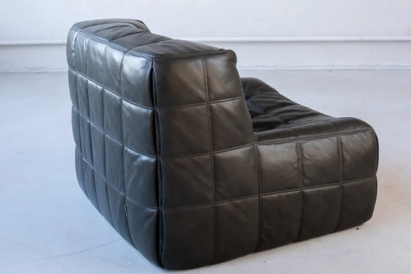 Pamono Vintage Black Leather Kashima Living Room Set by Michel Ducaroy for Ligne Roset, 1976, Set of 3> Living Room Sets