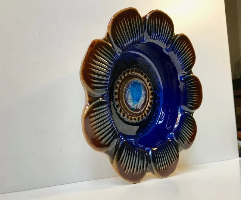 Best Pamono Vintage Blue Ceramic Flower Dish by Elsi Bourelius for Jie Verkstad, 1970s