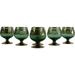 Pamono Vintage Bohemian Green and Gold Gilded Glasses, 1950s, Set of 6