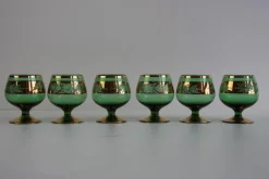 Pamono Vintage Bohemian Green and Gold Gilded Glasses, 1950s, Set of 6