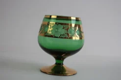Pamono Vintage Bohemian Green and Gold Gilded Glasses, 1950s, Set of 6