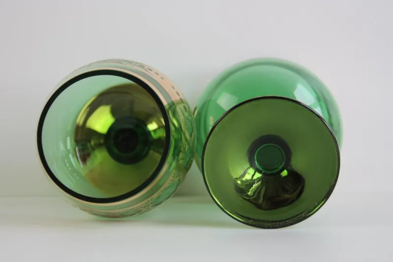 Pamono Vintage Bohemian Green and Gold Gilded Glasses, 1950s, Set of 6