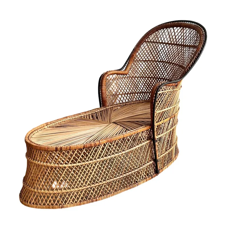 Pamono Vintage Bohemian Wicker Rattan Chaise Lounge, 1970s> Daybeds & Chaises Lounges
