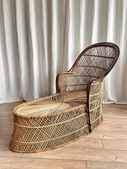Pamono Vintage Bohemian Wicker Rattan Chaise Lounge, 1970s><noscript><img width=