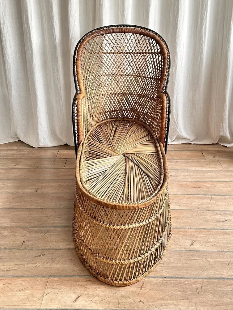 Pamono Vintage Bohemian Wicker Rattan Chaise Lounge, 1970s> Daybeds & Chaises Lounges