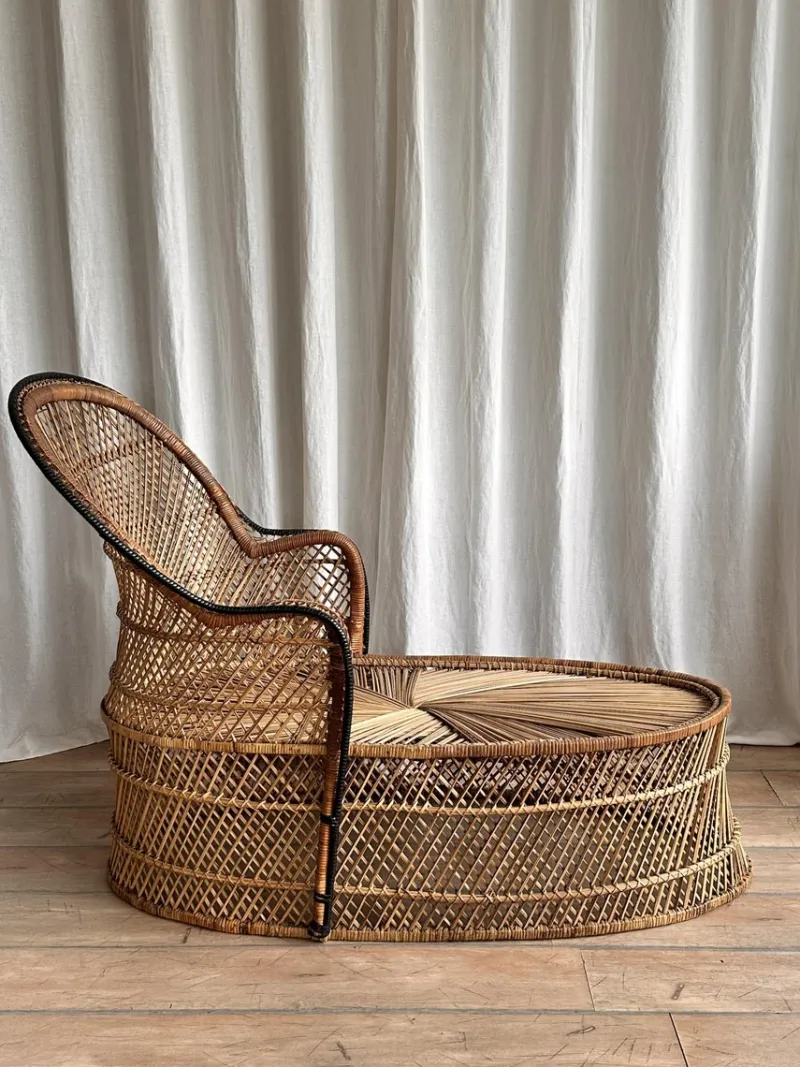 Pamono Vintage Bohemian Wicker Rattan Chaise Lounge, 1970s> Daybeds & Chaises Lounges