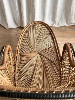 Pamono Vintage Bohemian Wicker Rattan Chaise Lounge, 1970s><noscript><img width=