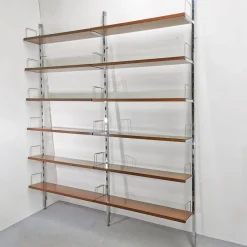 Clearance Pamono Vintage Bookcase in Steel and Walnut from Mim Roma, 1970s, Set of 2