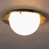 Pamono Vintage Brass and Milky Glass Ceiling Lamp, Italy, 1960s> Ceiling Lights