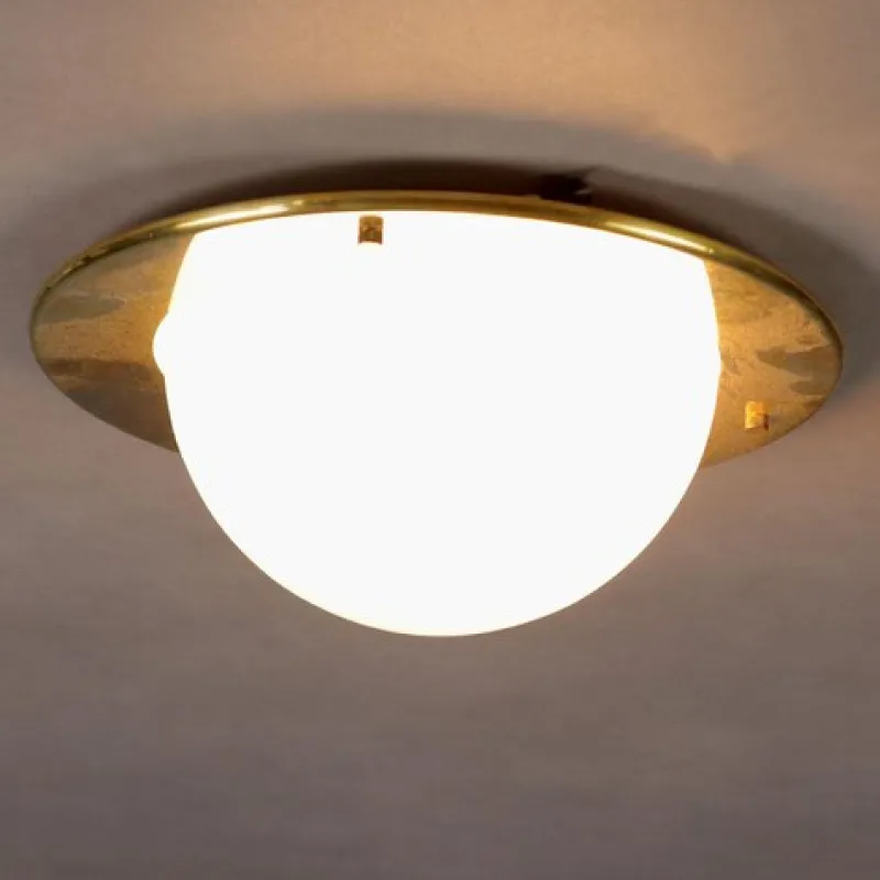 Pamono Vintage Brass and Milky Glass Ceiling Lamp, Italy, 1960s> Ceiling Lights