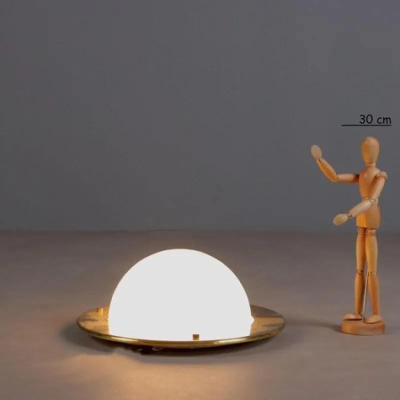 Pamono Vintage Brass and Milky Glass Ceiling Lamp, Italy, 1960s> Ceiling Lights