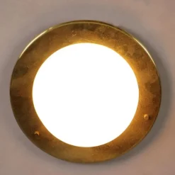 Pamono Vintage Brass and Milky Glass Ceiling Lamp, Italy, 1960s><noscript><img width=