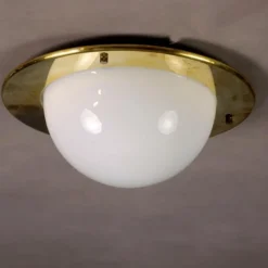 Pamono Vintage Brass and Milky Glass Ceiling Lamp, Italy, 1960s><noscript><img width=