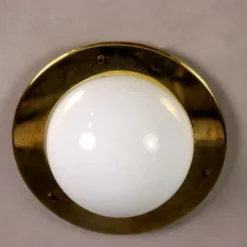 Pamono Vintage Brass and Milky Glass Ceiling Lamp, Italy, 1960s><noscript><img width=