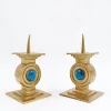 Pamono Vintage Brass Candlesticks with Blue Stone, Set of 2> Candleholders
