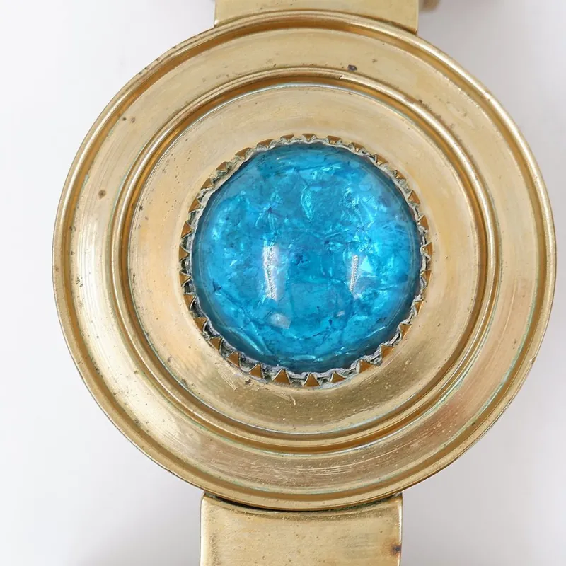 Pamono Vintage Brass Candlesticks with Blue Stone, Set of 2> Candleholders