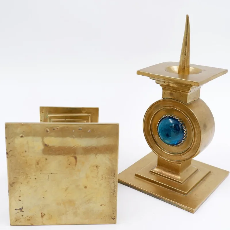 Pamono Vintage Brass Candlesticks with Blue Stone, Set of 2> Candleholders