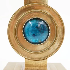 Pamono Vintage Brass Candlesticks with Blue Stone, Set of 2><noscript><img width=