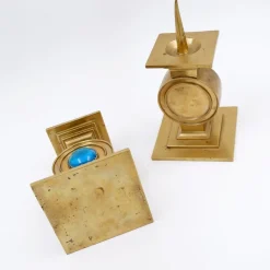 Pamono Vintage Brass Candlesticks with Blue Stone, Set of 2><noscript><img width=