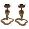 Pamono Vintage Brass Cobra Candlesticks, 1970s, Set of 2> Candleholders