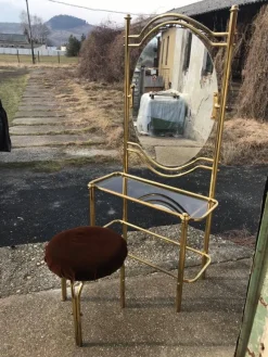 Pamono Vintage Brass Dressing Table & Stool, 1950s, Set of 2> Dressing Tables
