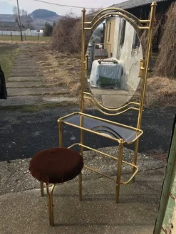 Pamono Vintage Brass Dressing Table & Stool, 1950s, Set of 2> Dressing Tables