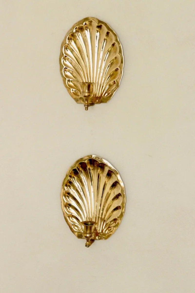 Pamono Vintage Brass Shell Scallop Sconces, Set of 2