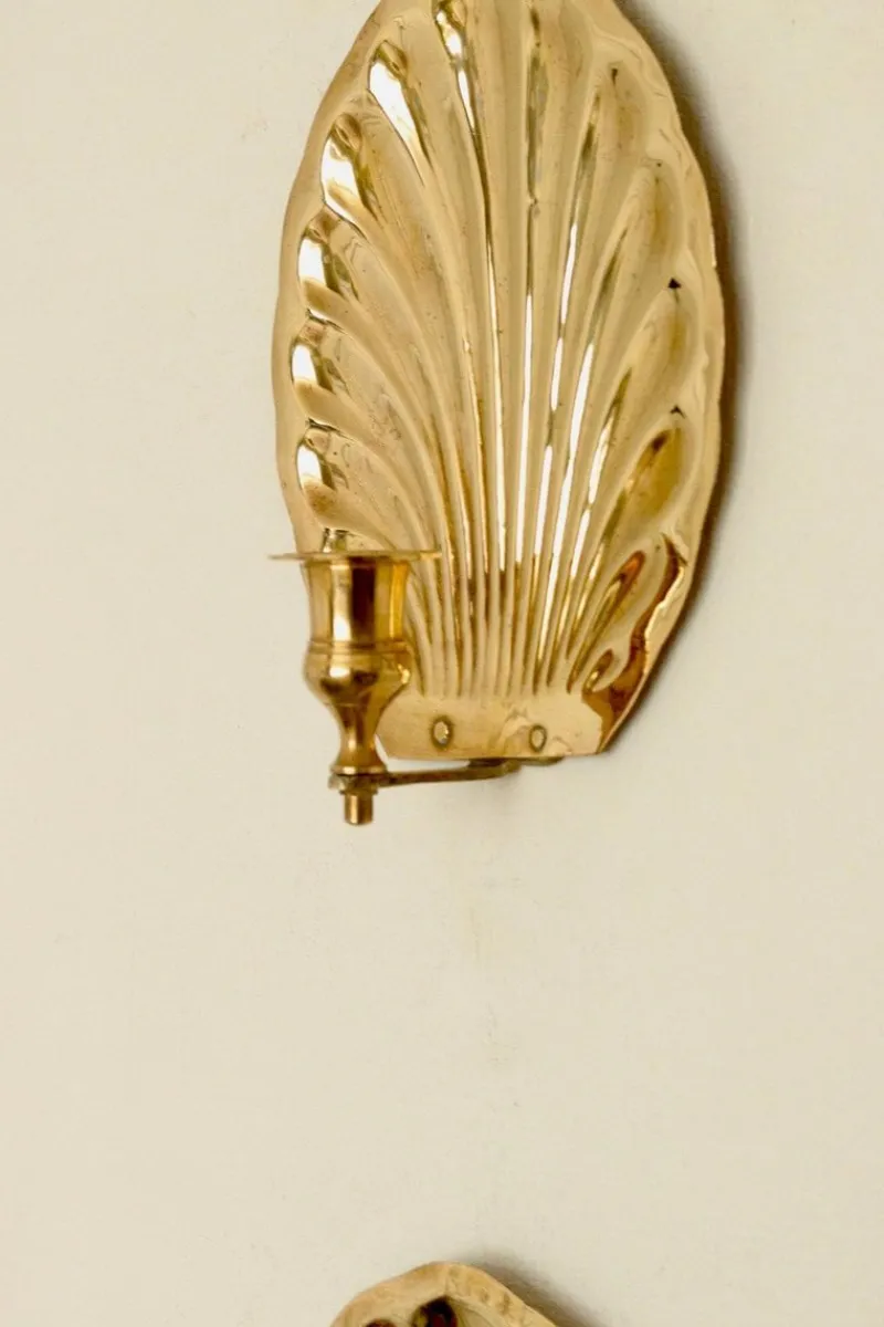 Pamono Vintage Brass Shell Scallop Sconces, Set of 2