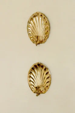 Pamono Vintage Brass Shell Scallop Sconces, Set of 2