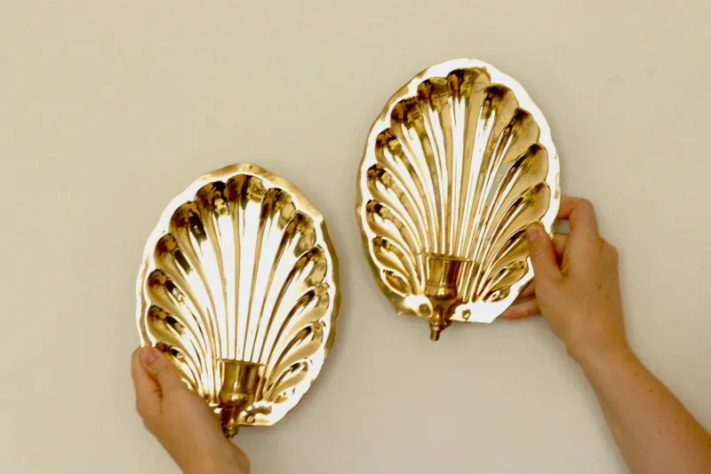 Pamono Vintage Brass Shell Scallop Sconces, Set of 2