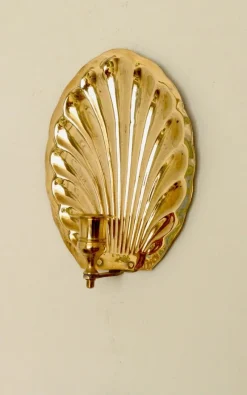 Pamono Vintage Brass Shell Scallop Sconces, Set of 2