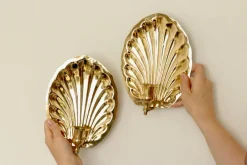 Pamono Vintage Brass Shell Scallop Sconces, Set of 2