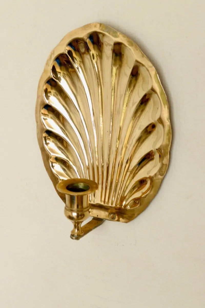 Pamono Vintage Brass Shell Scallop Sconces, Set of 2