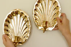 Pamono Vintage Brass Shell Scallop Sconces, Set of 2