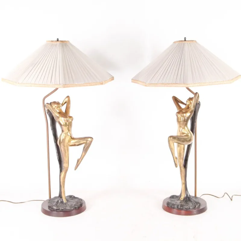 Pamono Vintage Brass Table Lamps, 1970s, Set of 2> Table Lamps
