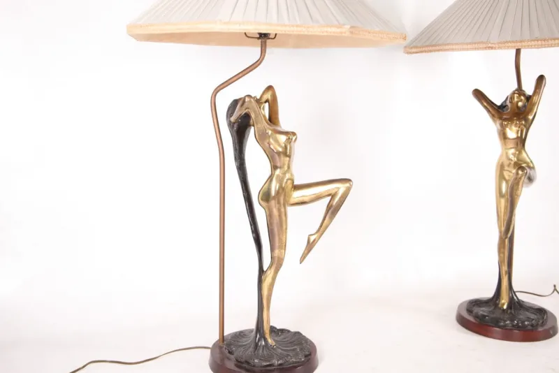 Pamono Vintage Brass Table Lamps, 1970s, Set of 2> Table Lamps