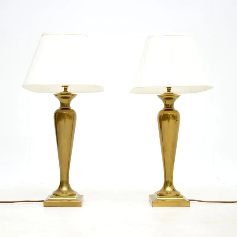 Discount Pamono Vintage Brass Table Lamps, 1970s, Set of 2
