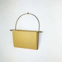 Pamono Vintage Brass Wall Hanging Magazine Holder, Austria, 1950s><noscript><img width=