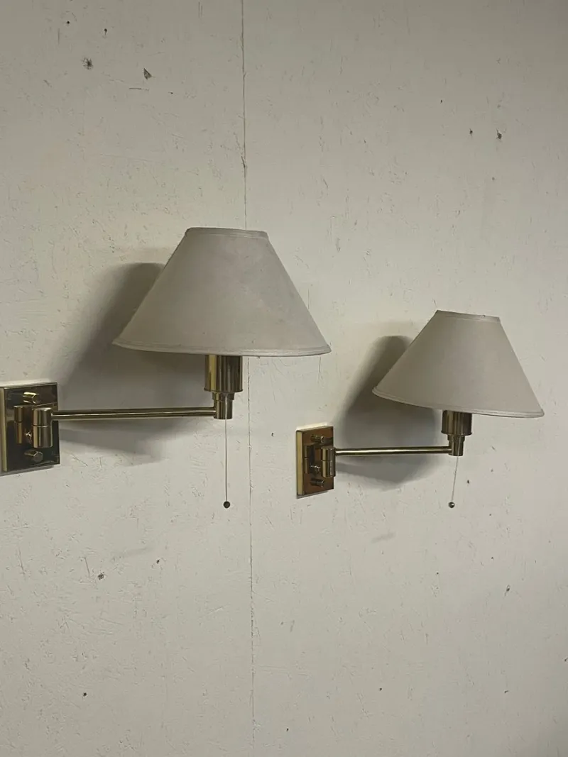 Pamono Vintage Brass Wall Lamps, 1970s, Set of 2> Wall Lights & Sconces