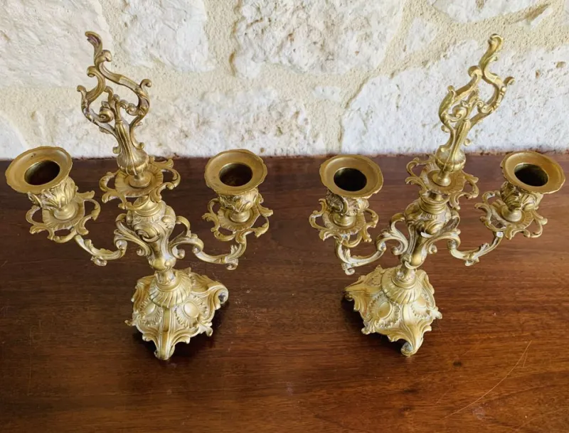 Pamono Vintage Bronze Candelabras, Set of 2> Candleholders