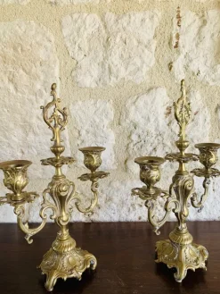 Pamono Vintage Bronze Candelabras, Set of 2><noscript><img width=