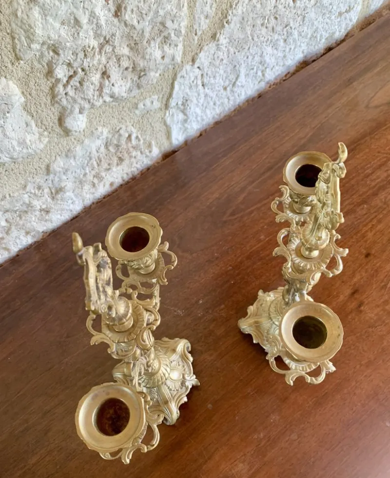 Pamono Vintage Bronze Candelabras, Set of 2> Candleholders