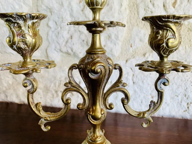 Pamono Vintage Bronze Candelabras, Set of 2> Candleholders