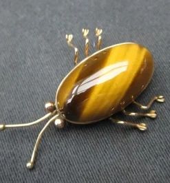 Pamono Vintage Brooch in 14 Karat Gold with Tiger Eye Stone> Brooches